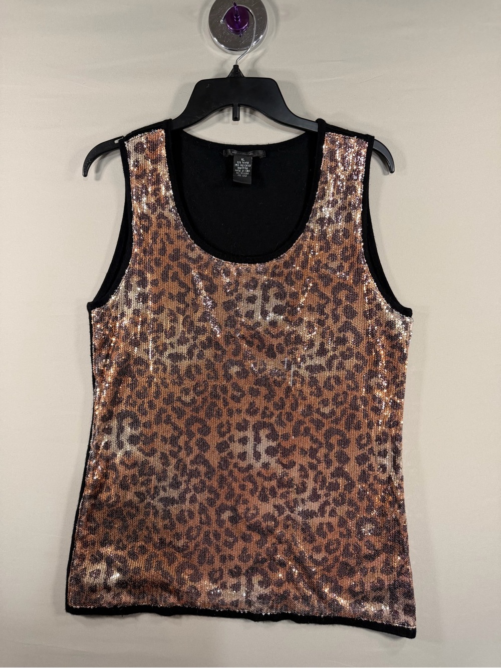 89th & Madison Sequin Leopard Tank Top - Brown & Black